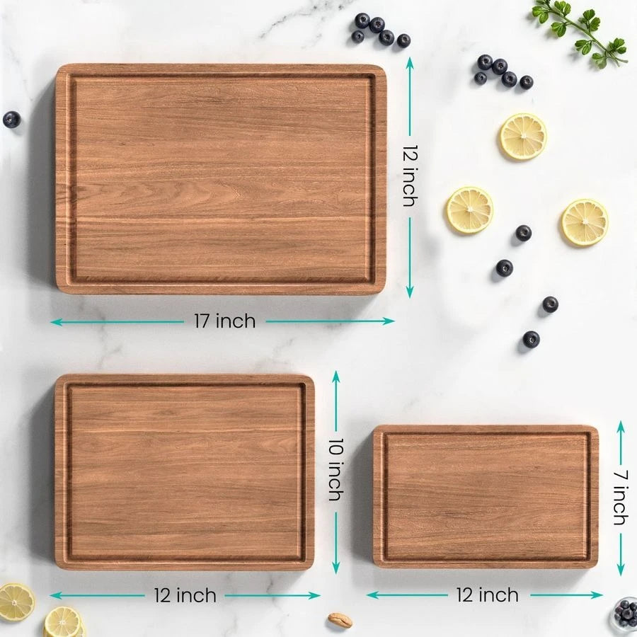 Bamboo Cutting Board Set 3 Piece With Juice Groove Handles