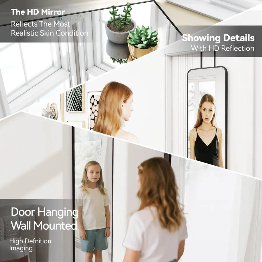 Mirror Rectangle Full Body Door Hanging Wall Mounted Aluminum Frame