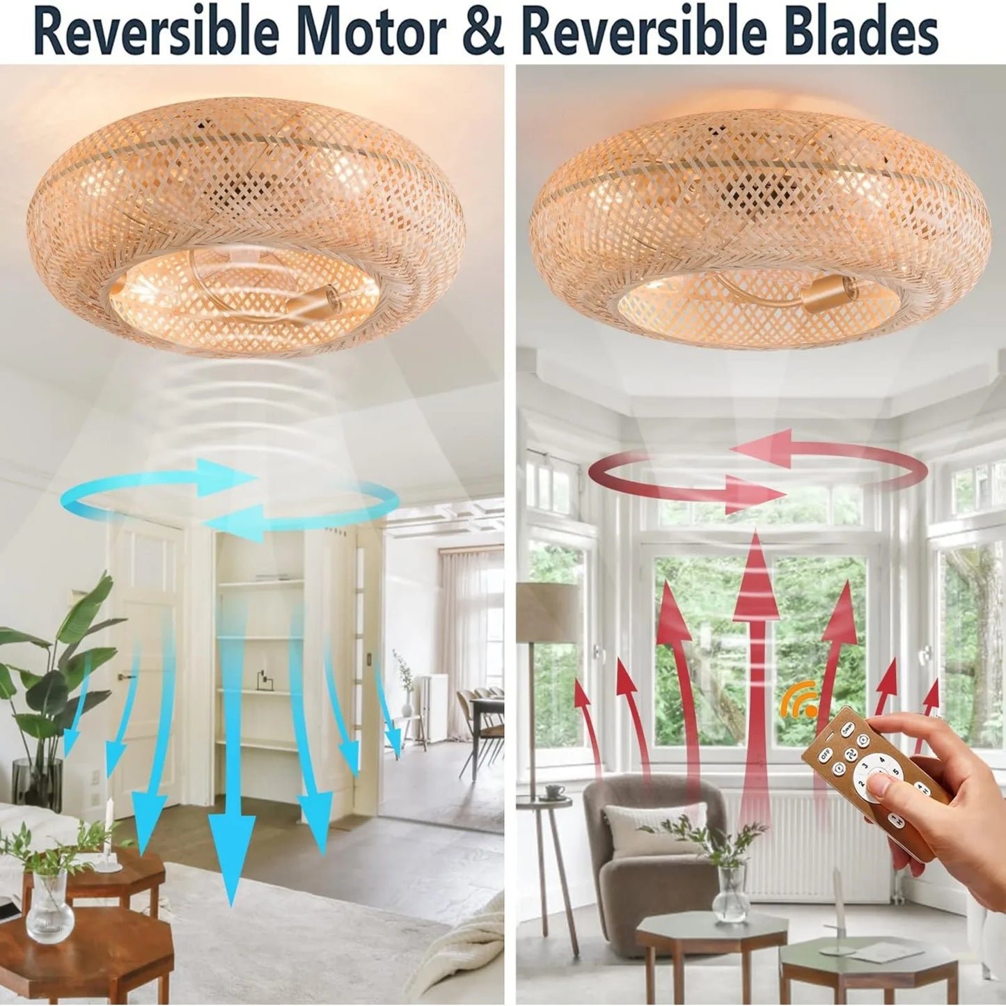 Bymaocar Boho Caged Ceiling Fan with Light and Remote
