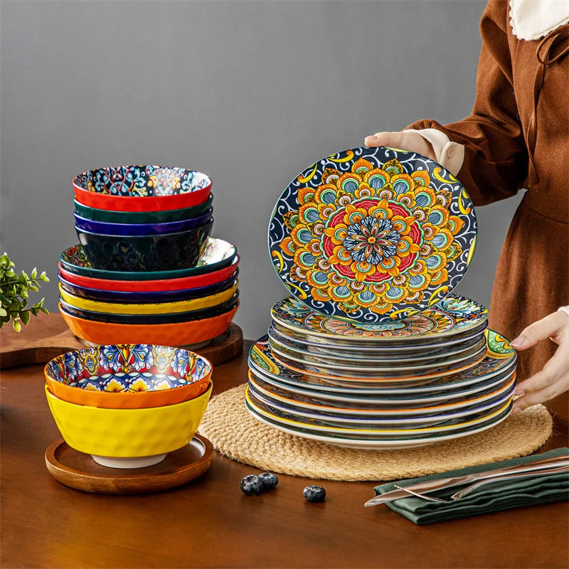 Retro Ceramic Dinnerware Set With Plates And Bowls Collection