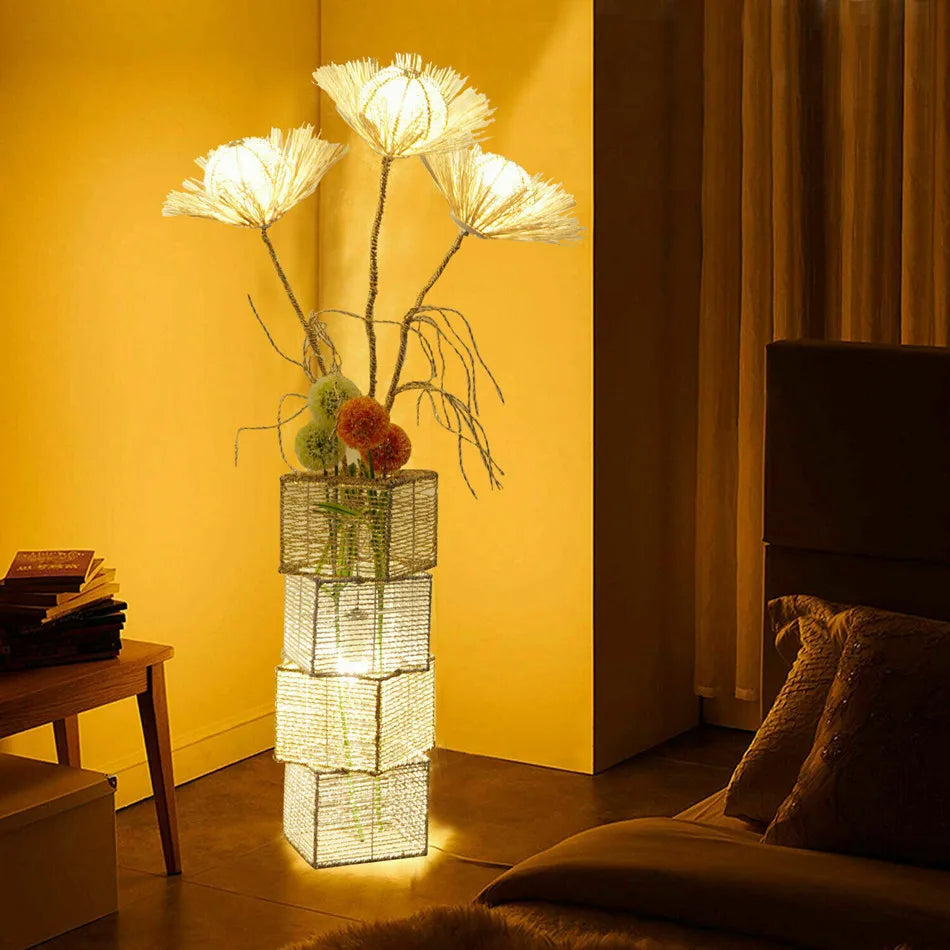 Modern Decorative Rattan Floor Lamp With LED Tree Lantern