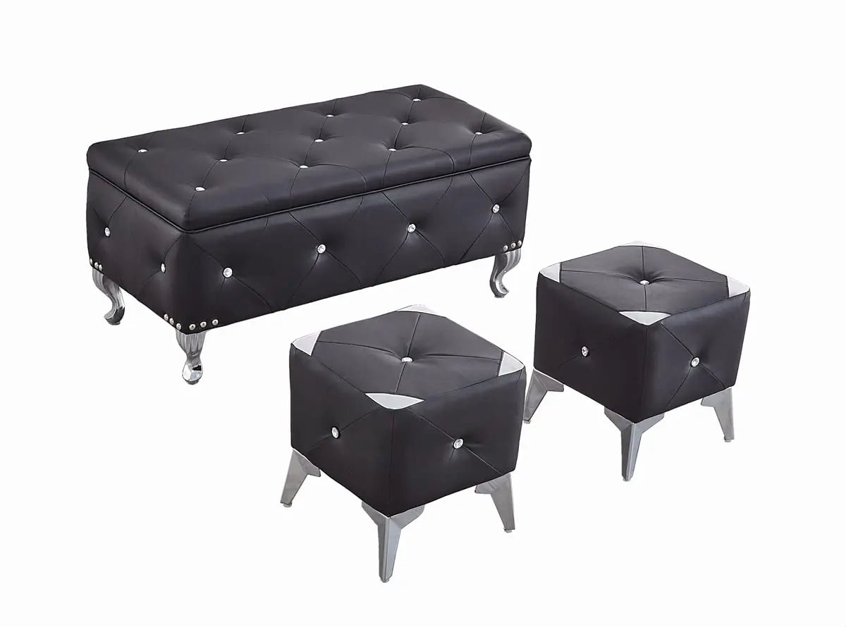 Velvet Storage Ottoman Bench Set With Two Ottomans