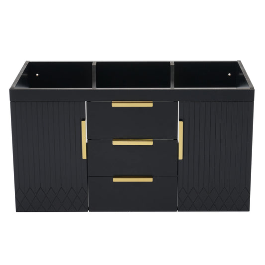 Solid Wood Floating Wall Mounted Bathroom Vanity Without Sink With 2 Drawers