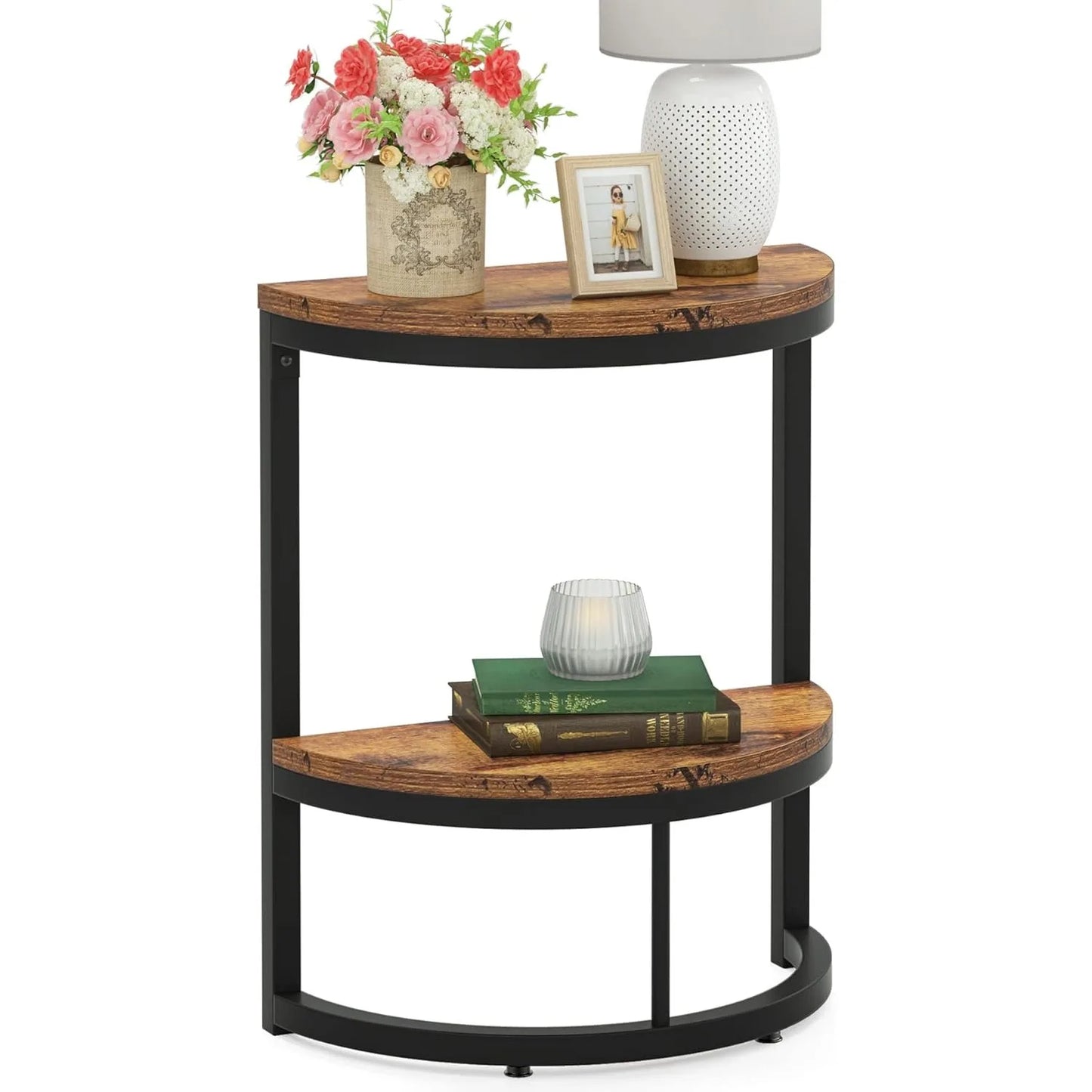 LITTLE TREE 2 Tier End Table Semi Circle with Storage