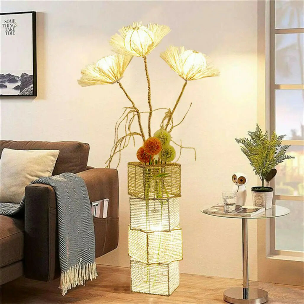 Modern Decorative Rattan Floor Lamp With LED Tree Lantern