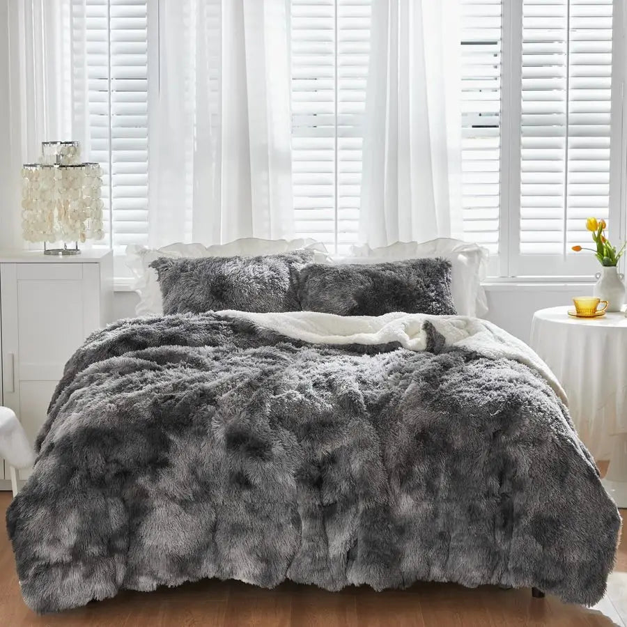 Faux Fur Shaggy Comforter Set Plush Sherpa Reversible Bedding