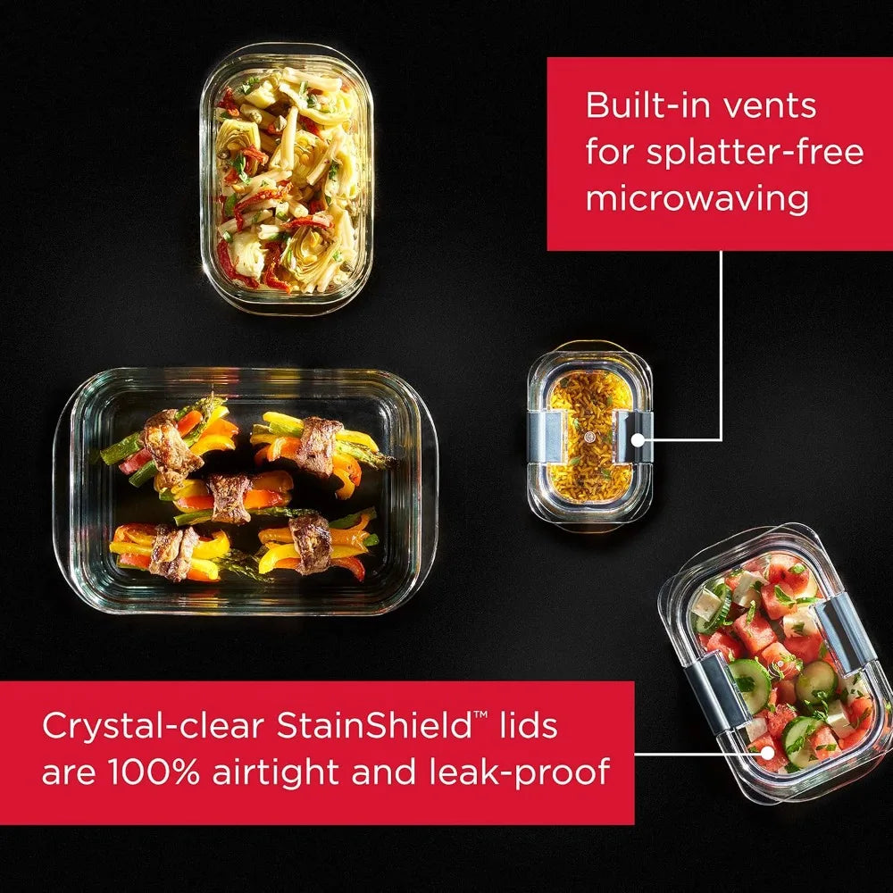 Brilliance Glass Food Storage Containers 4 Pack Leak Proof