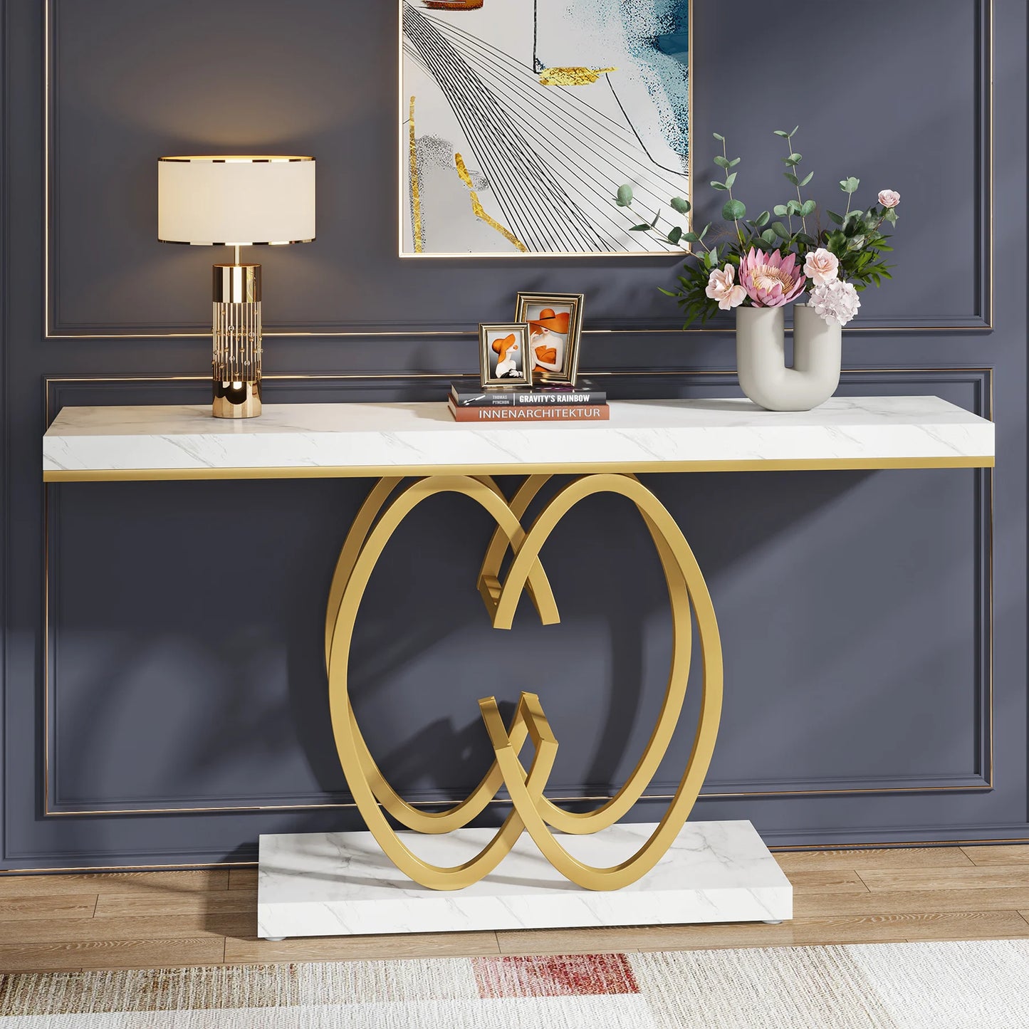 Tribesigns Faux Marble Console Table With Geometric Metal Base