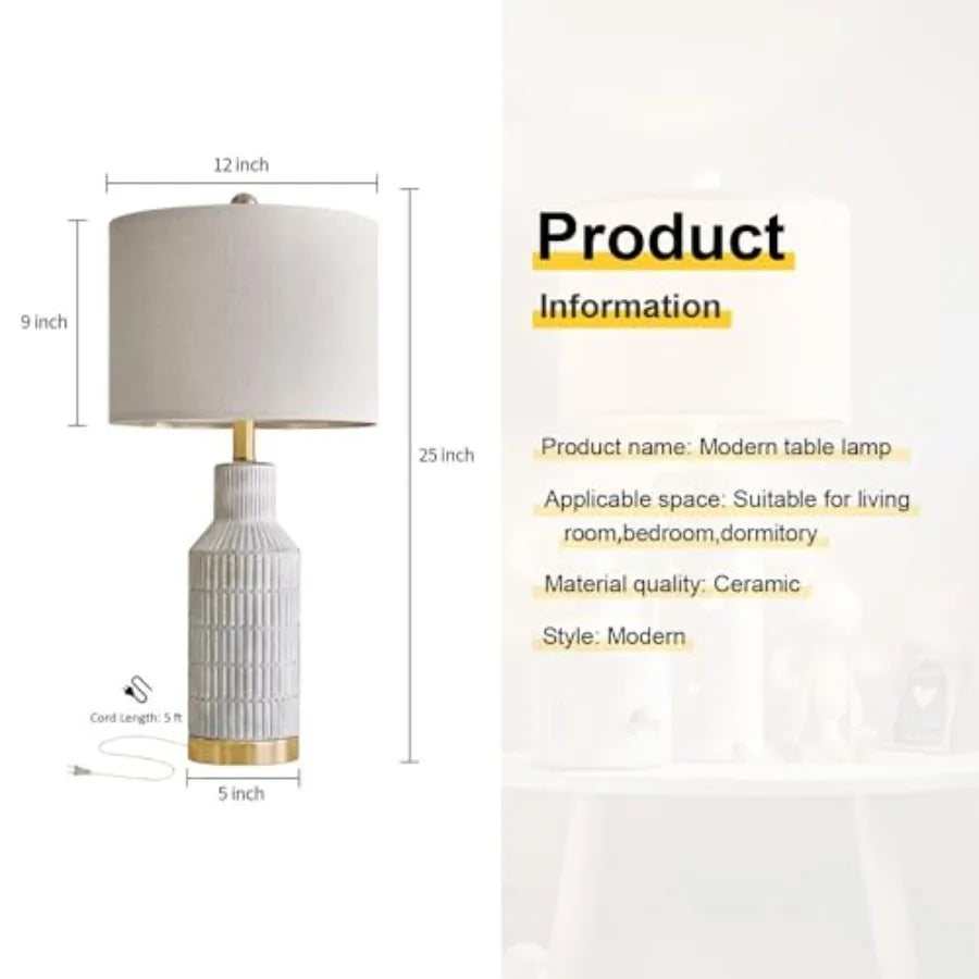Modern Ceramic Bedside Lamps Pair For Living Room Decor