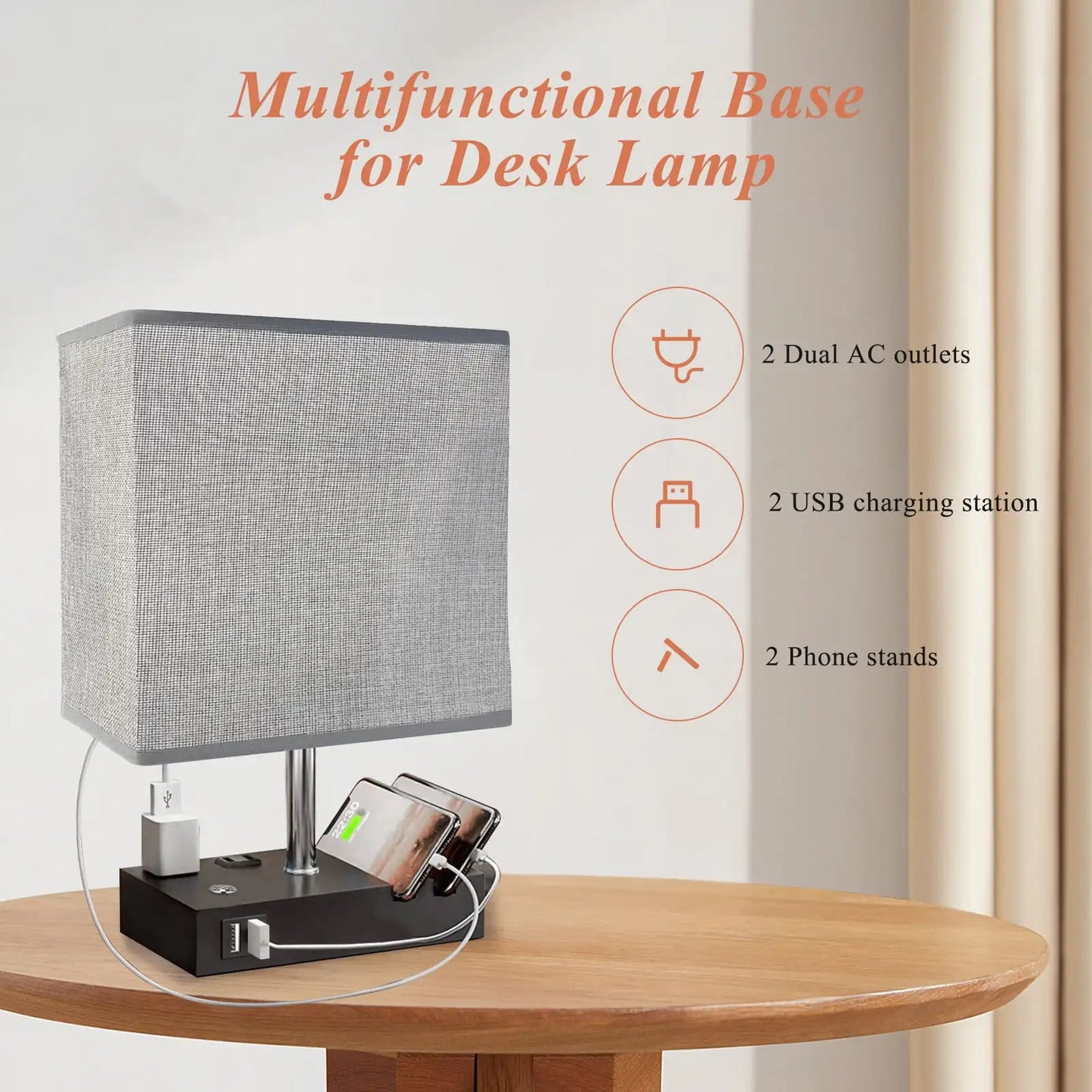 SZRSTH Dimmable Bedside Table Lamp With USB Charging Ports
