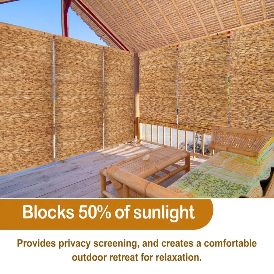 XMSJ Bamboo Roll Up Outdoor Shades Cordless Sunshade
