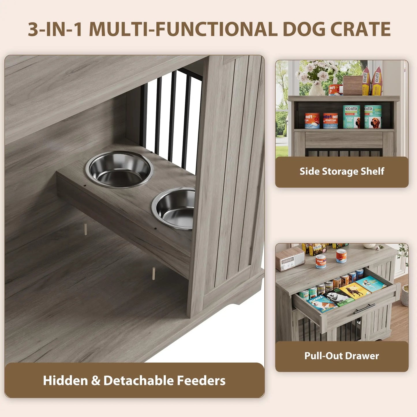 HiMISS Heavy Duty Wooden Dog Crate With Drawer Storage
