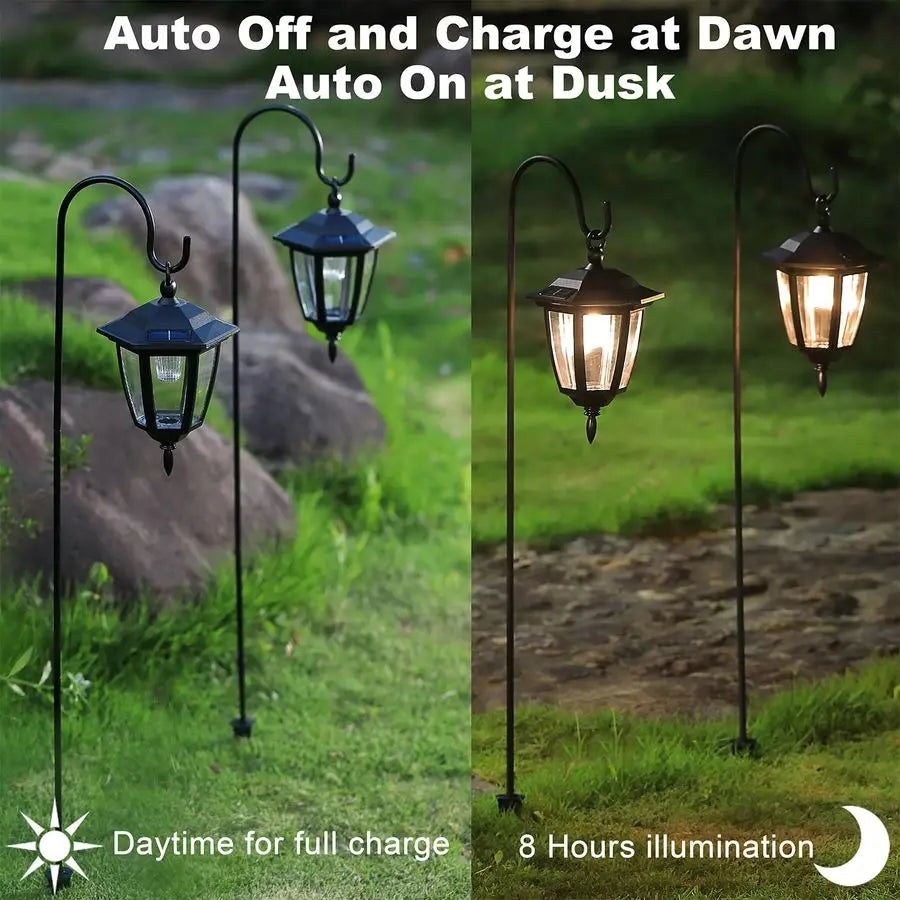 Solar Powered Hanging Lights Outdoor 4 Pack With Shepherd Hooks
