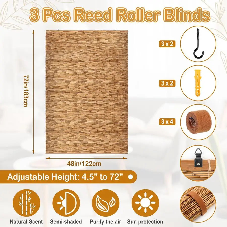 XMSJ Bamboo Roll Up Outdoor Shades Cordless Sunshade