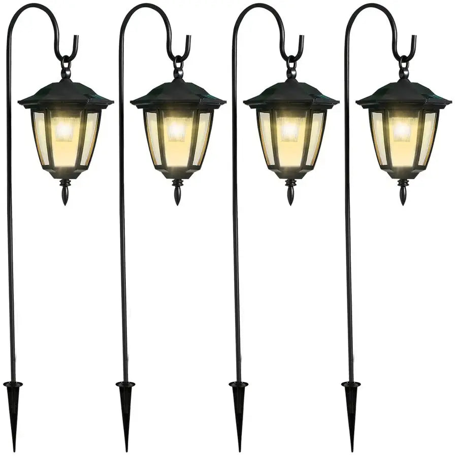 Solar Powered Hanging Lights Outdoor 4 Pack With Shepherd Hooks