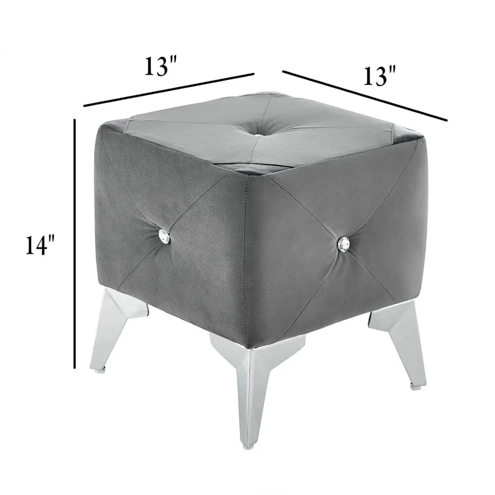 Velvet Storage Ottoman Bench Set With Two Ottomans