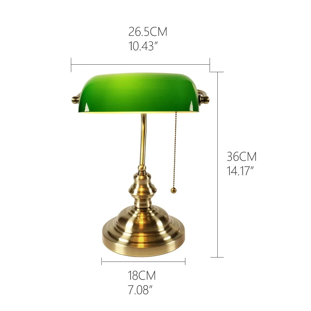 Newrays Desk Lamp Glass Banker Style Table Light Zipper Switch