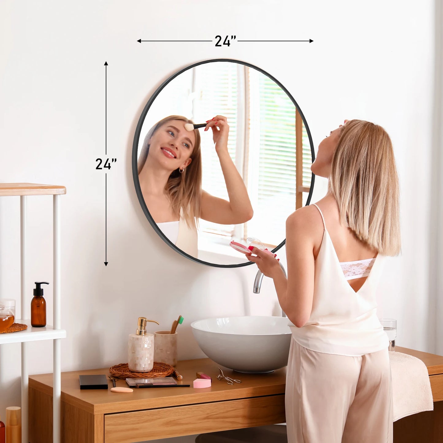 JHK Modern Round Vanity Mirror Framed Matte Metal Wall Mount