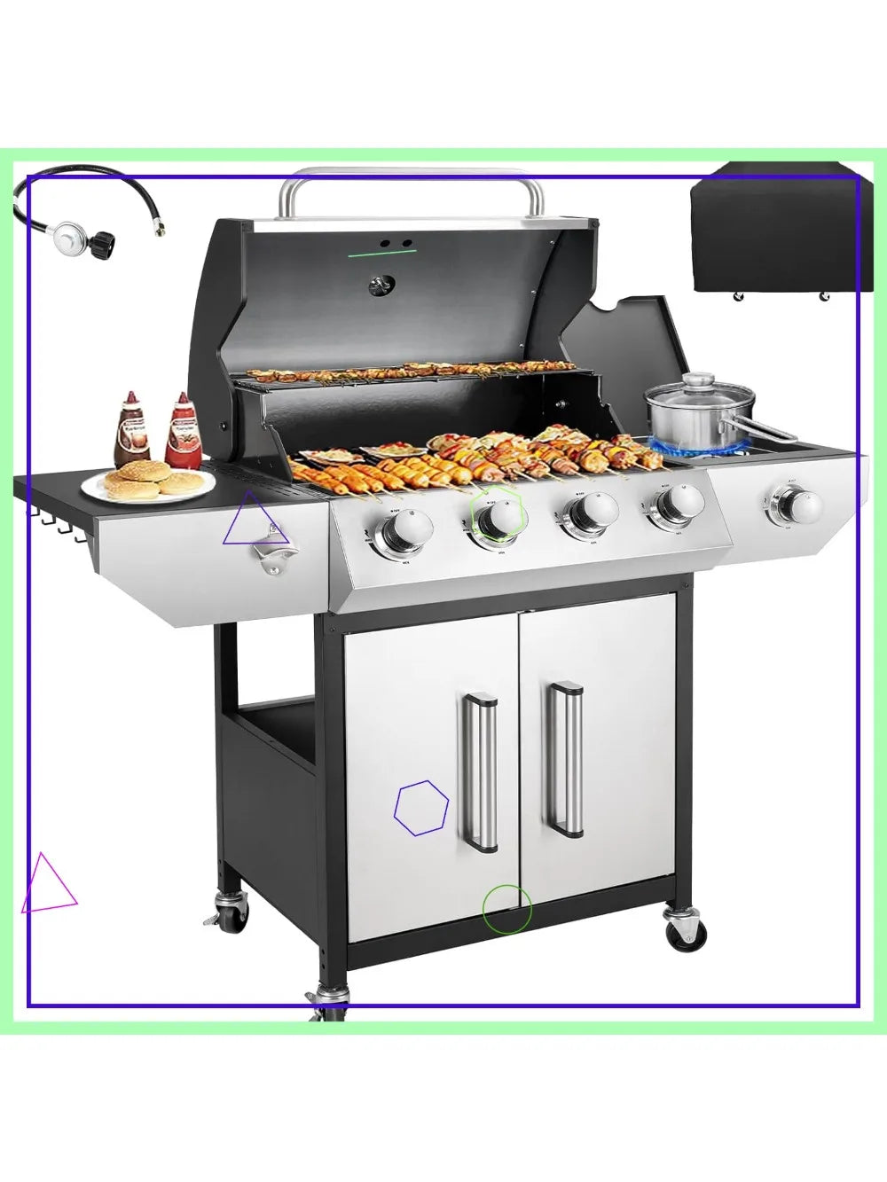 4-Burner Propane Gas BBQ Grill 53K BTU With Side Burner