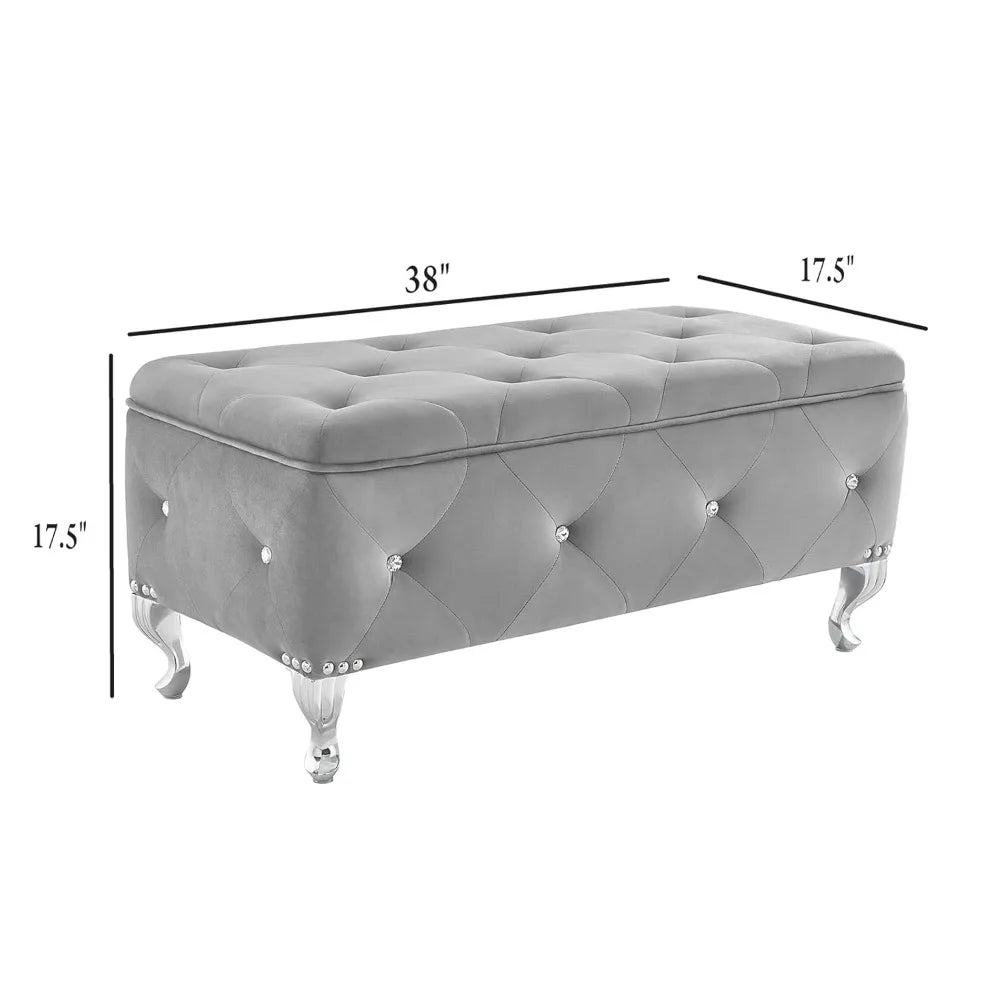 Velvet Storage Ottoman Bench Set With Two Ottomans