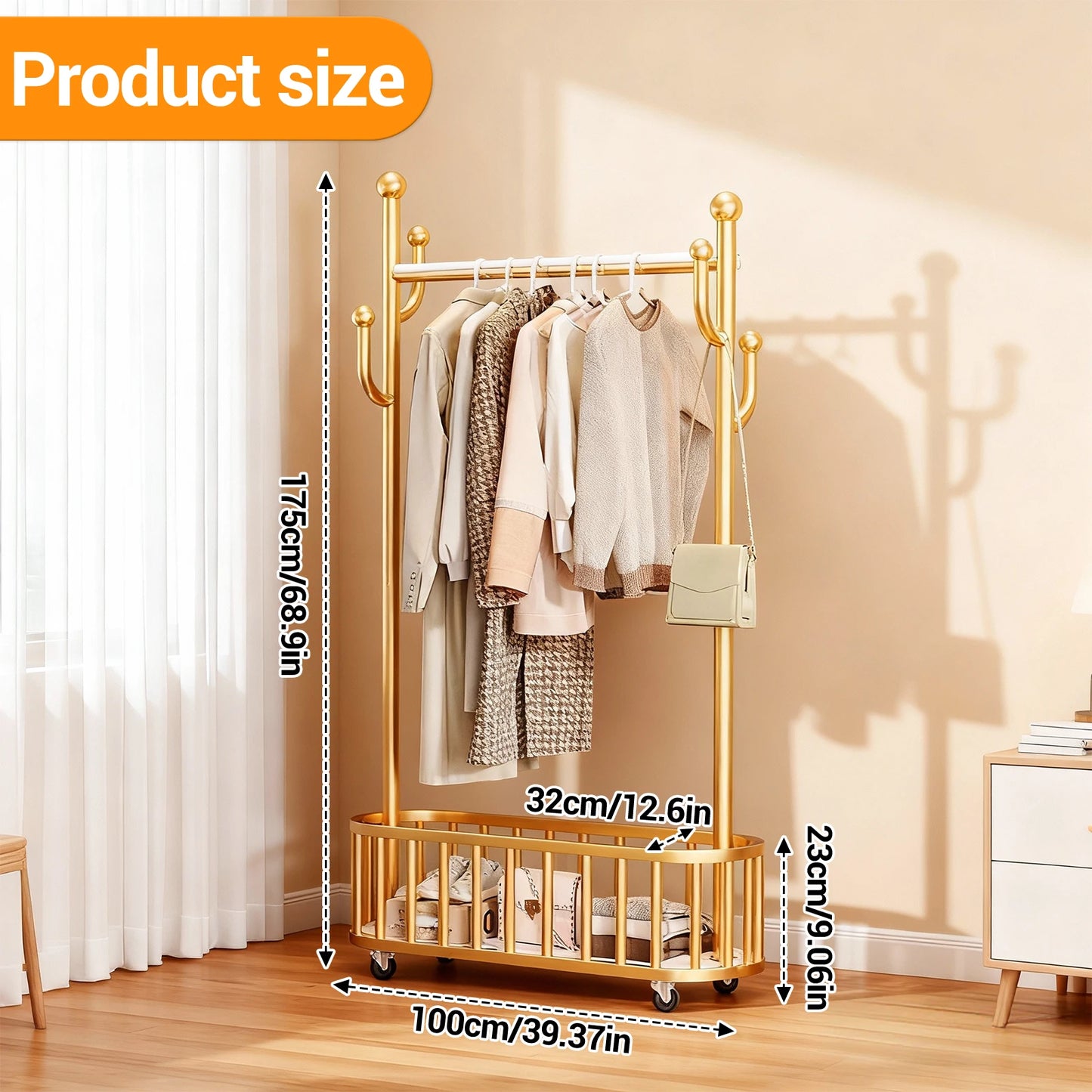 TWISTER.CK Movable Clothes Rack With Storage Basket For Coats