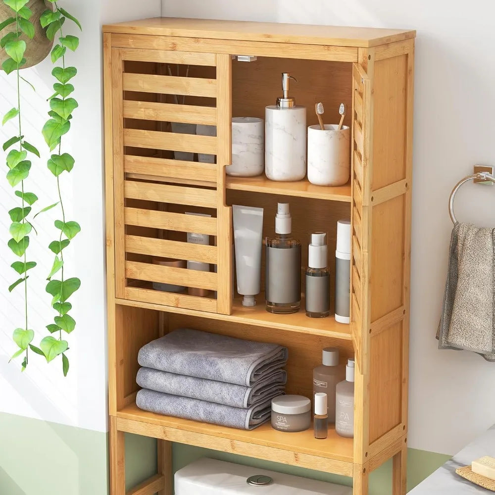 RBXC Freestanding Bamboo Over Toilet Storage Cabinet With Doors