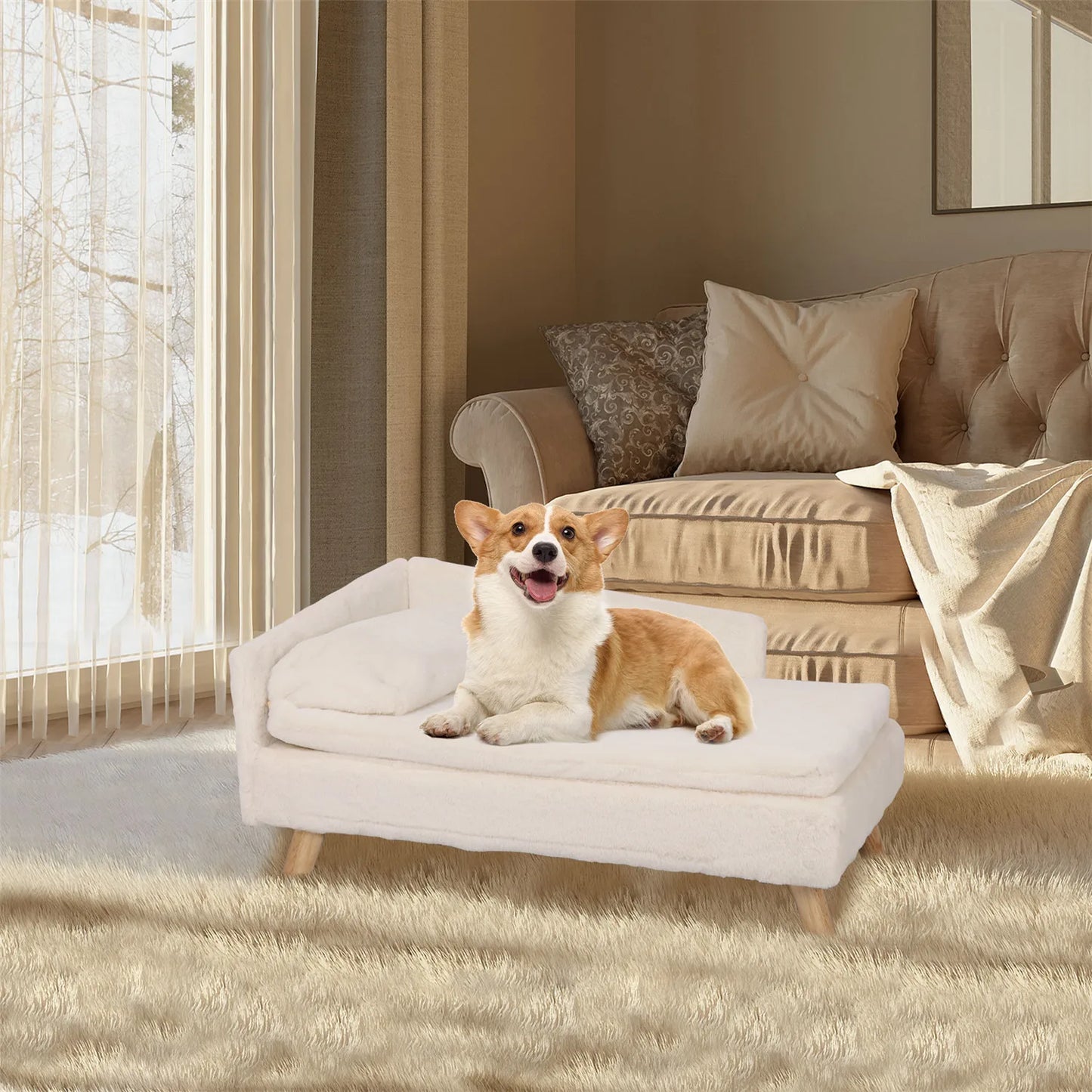 BINGOPAWCN Elevated Pet Bed Nordic Stool With Cozy Waterproof Pad