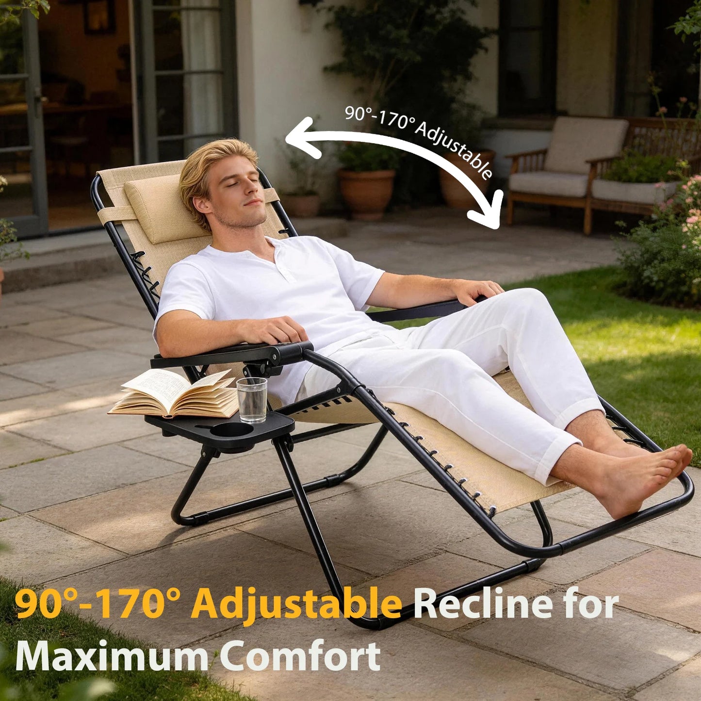 JHK Portable Zero Gravity Recliner Chairs Outdoor Set