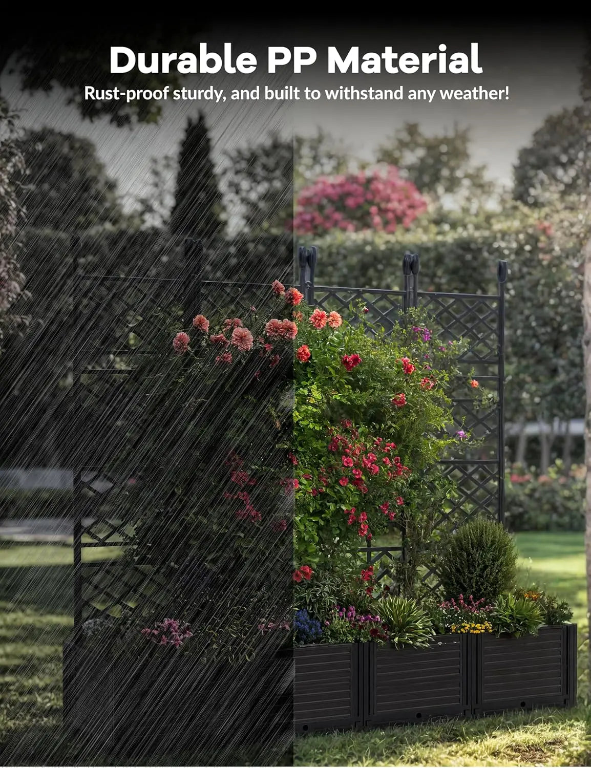 TWISTER.CK Plastic Planter Box With Trellis Rack For Outdoor Balcony