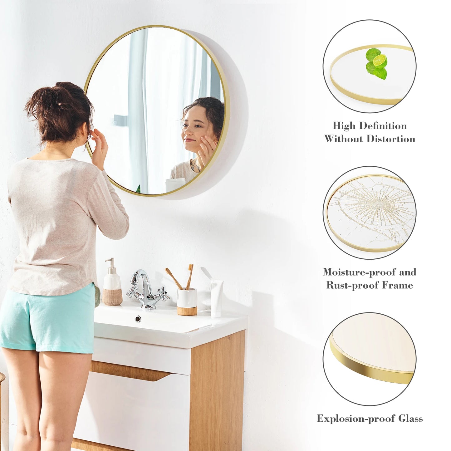 JHK Modern Round Vanity Mirror Framed Matte Metal Wall Mount