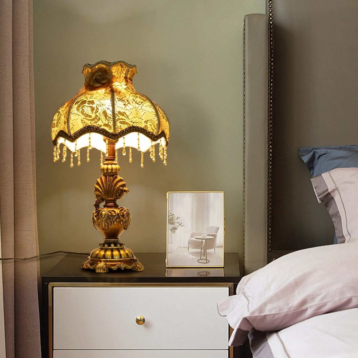 Bymaocar European Table Lamp 100-260V Bedside Desk Lamp