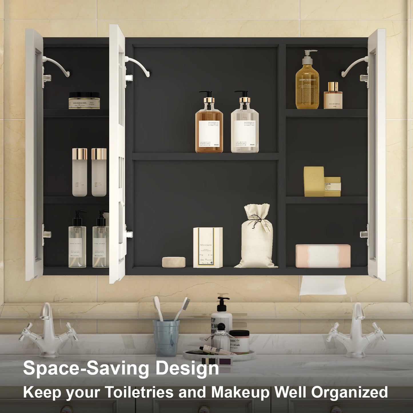 Onesaimei LED Bathroom Medicine Cabinet Mirror 2 Doors