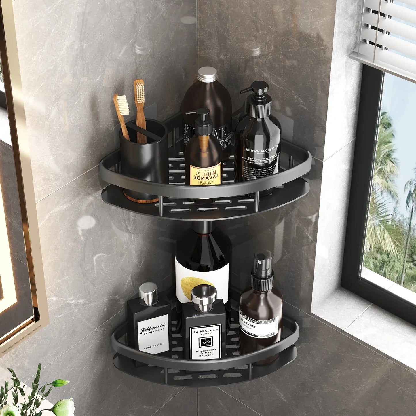 Wall Mount Bathroom Storage Rack No Drill Corner Shower Shelf