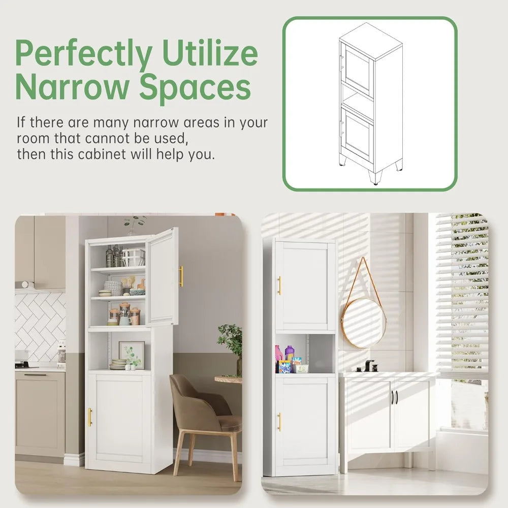 Tall Narrow Storage Cabinet With 4 Adjustable Shelves For Home