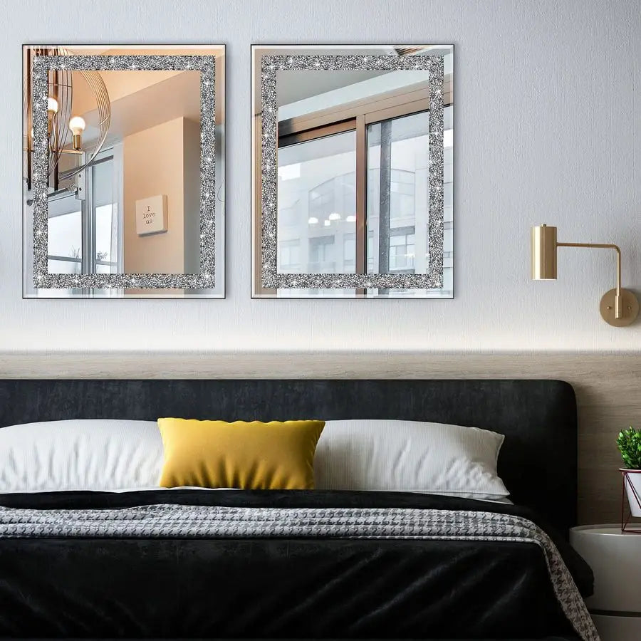 Rectangular Wall Mirror With Crystal Diamond Accents