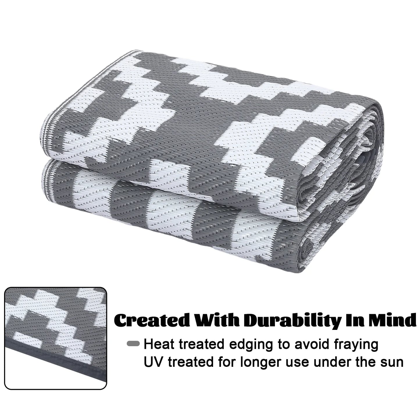 StudysetCN Outdoor Geometric Waterproof Reversible Plastic Straw Rug