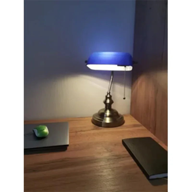 Newrays Desk Lamp Glass Banker Style Table Light Zipper Switch