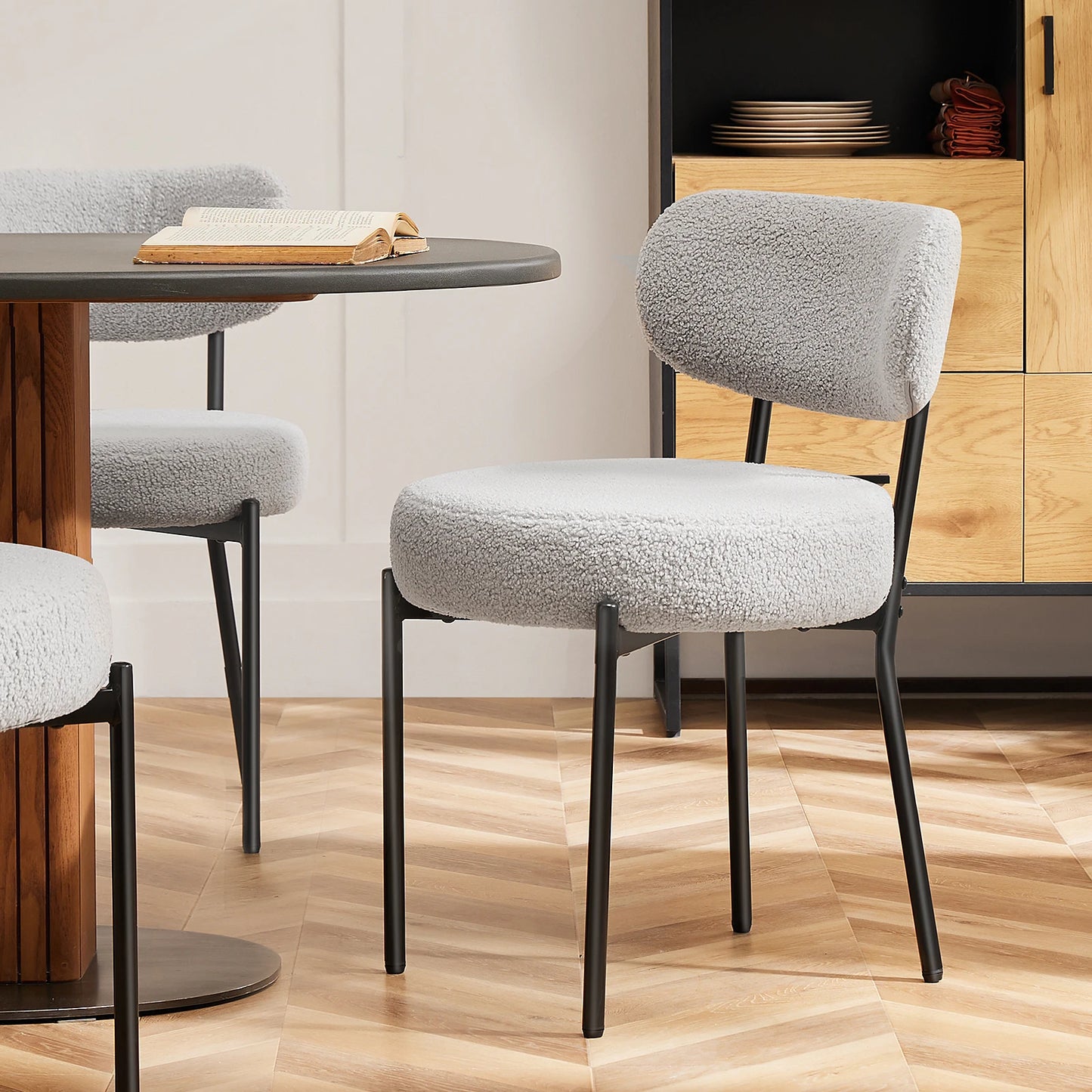 JHK Ergonomic Round Dining Chairs, Set Of 2, Plush Fabric