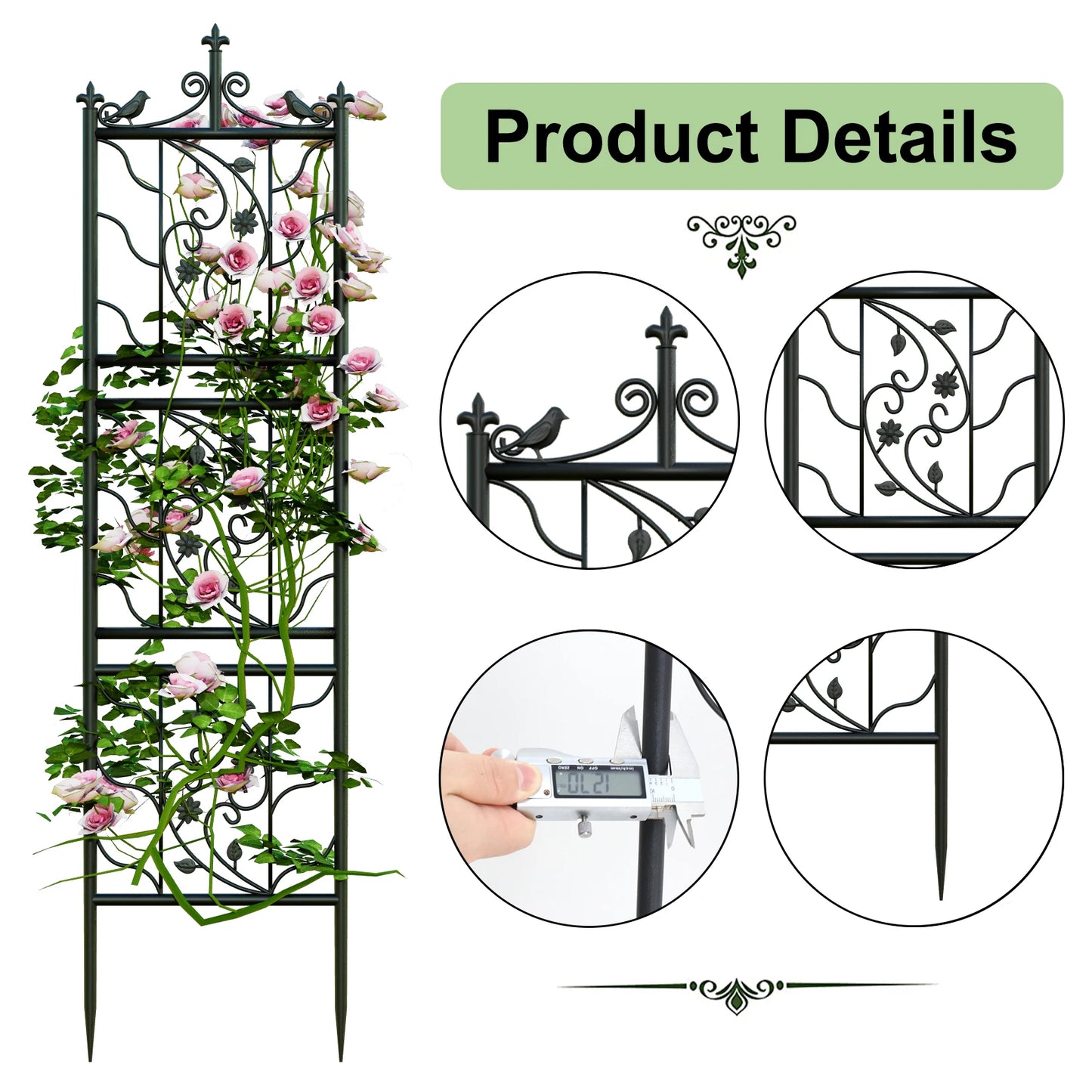 Metal Garden Trellis Panels Bird Leaf Grid Fence For Climbing Plants