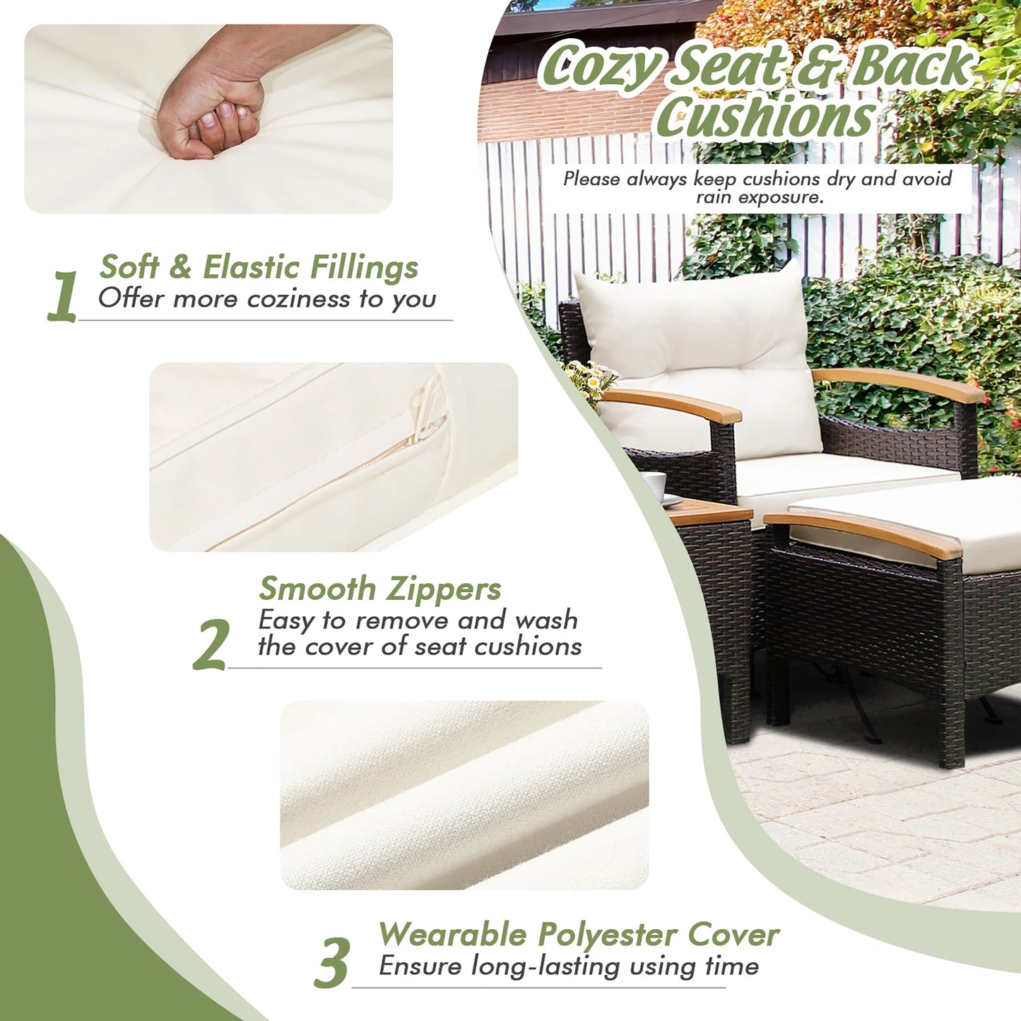 HOMASIS 5-Piece Patio Rattan Furniture Set With Cushioned Sofas And Table