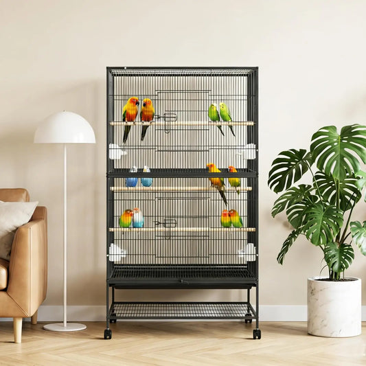 HiMISS Bird Cage With Rolling Storage Stands And Feed Bowls
