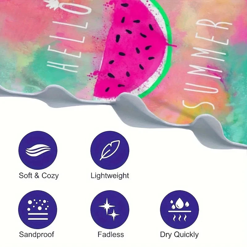 Watermelon Pattern Microfiber Beach Towel Quick Dry for Travel
