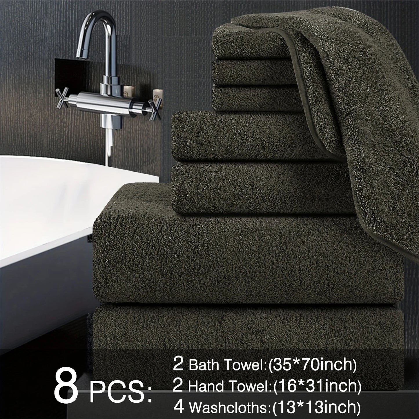Belista Oversized Bath Towels Set Eight Piece Includes Towels Washcloths