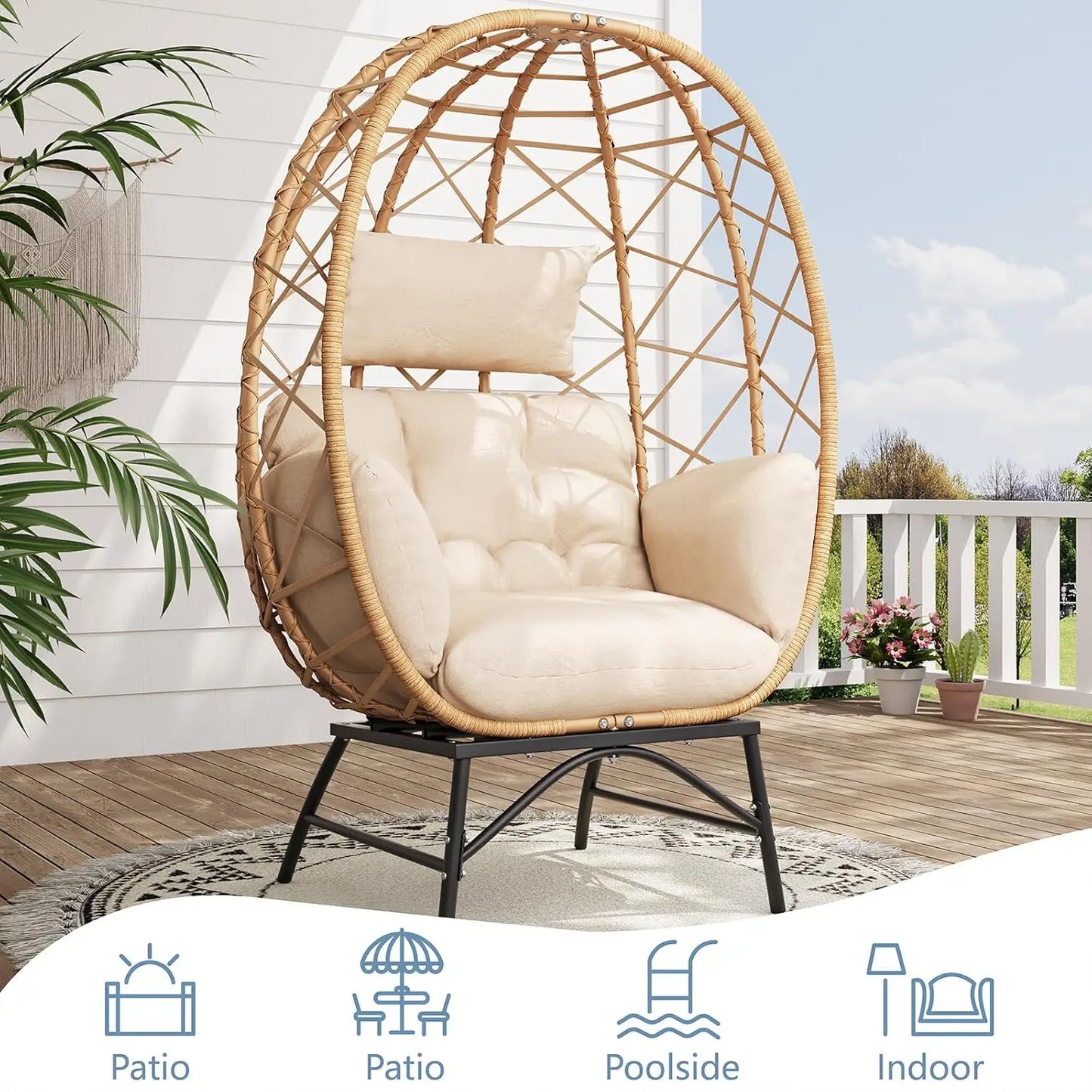 Oversized Wicker Egg Chair For Outdoor Lounge Patio
