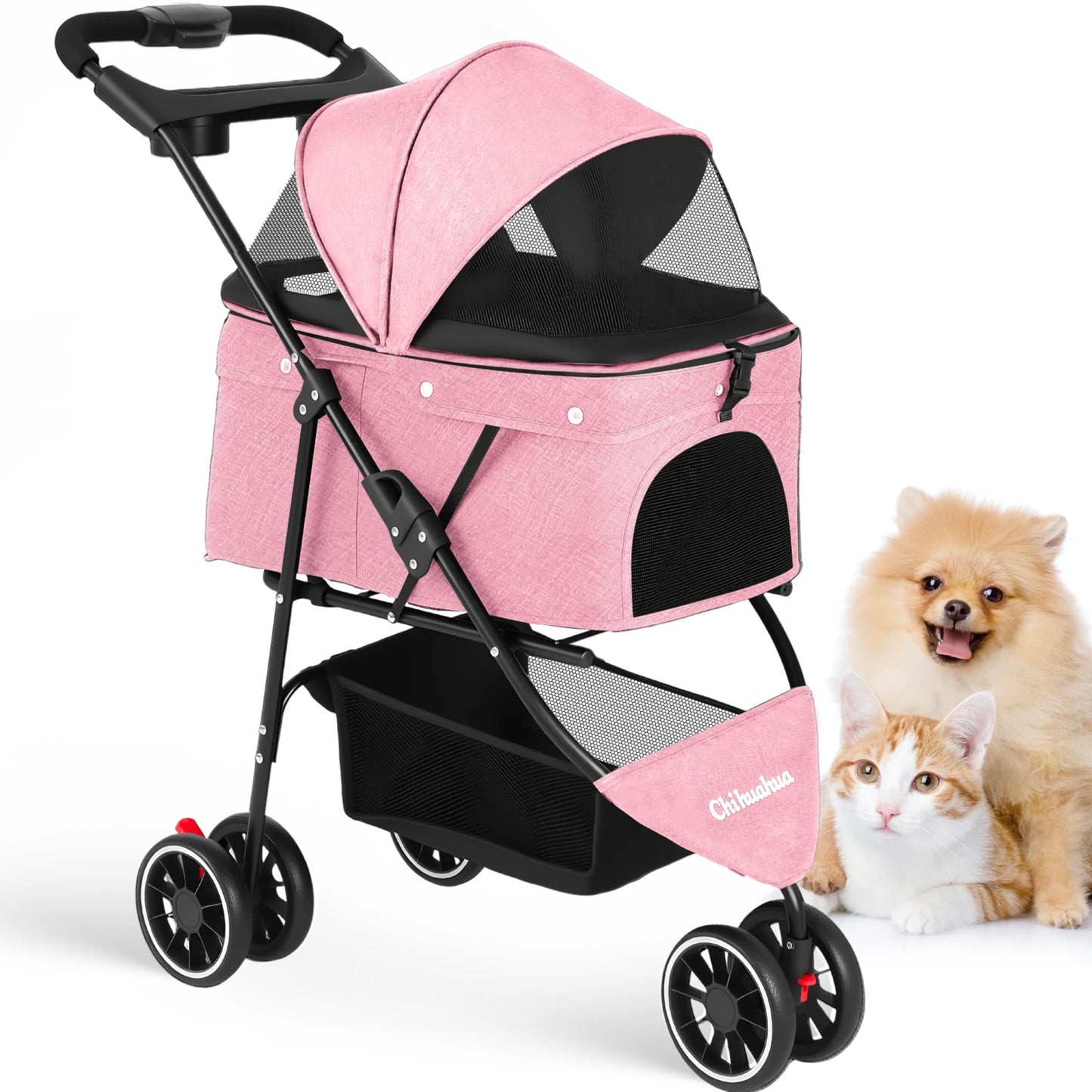Chihuahua Foldable Pet Stroller for Cats and Dogs Three Wheels