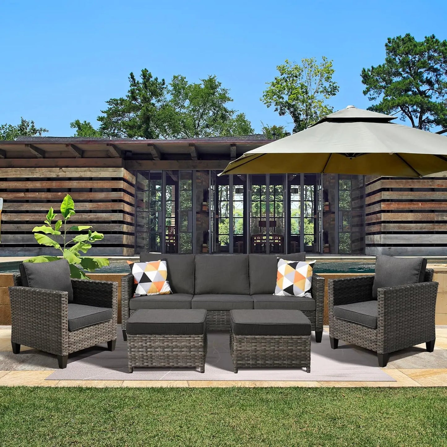 XIAOLANG Outdoor Patio Furniture Set Wicker Rattan Sofa Ottomans