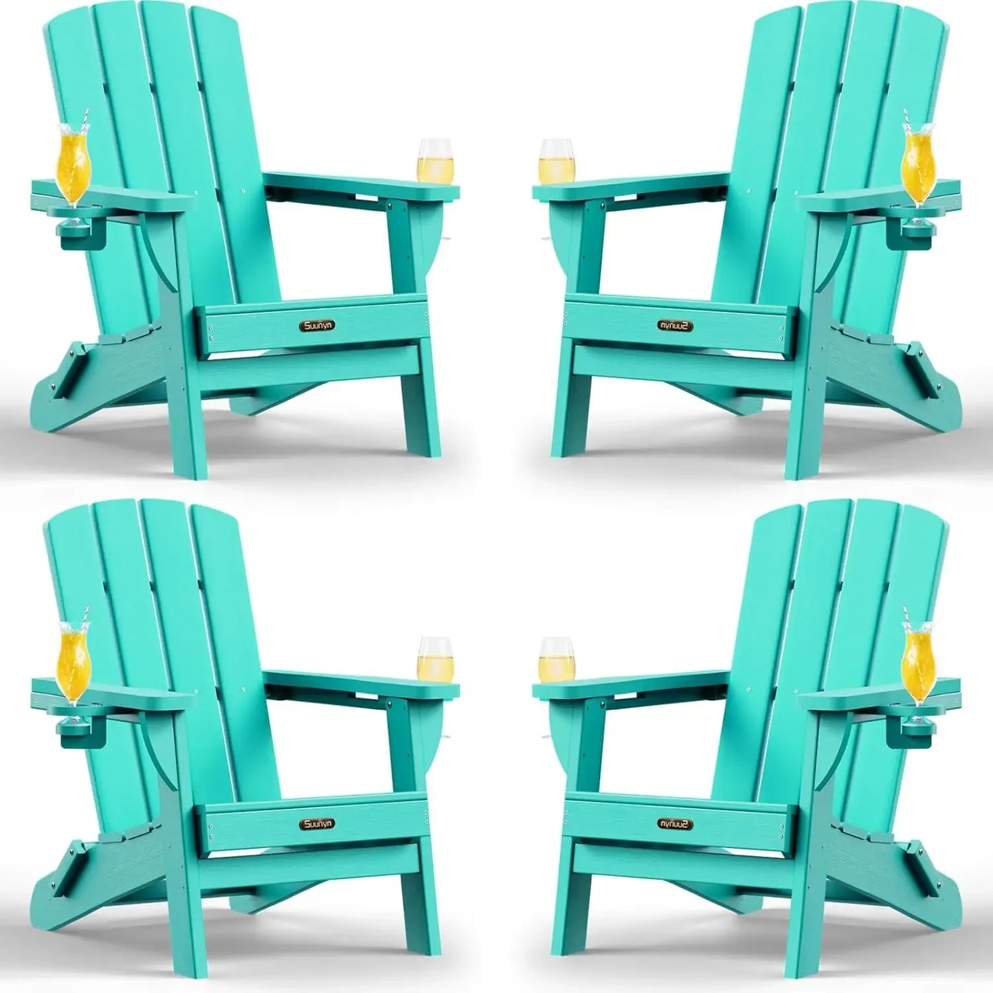 Folding Adirondack Chairs 4 Pack All Weather HDPE With Cupholders