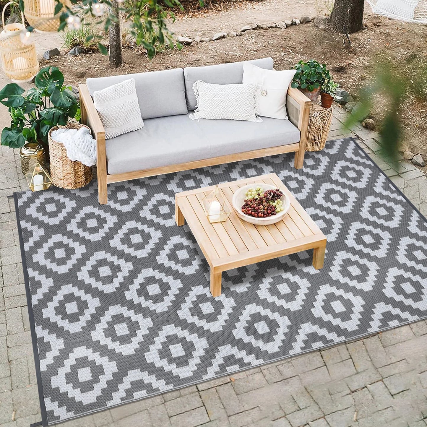 StudysetCN Outdoor Geometric Waterproof Reversible Plastic Straw Rug