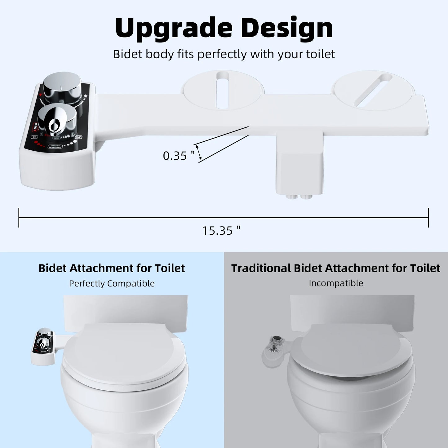 Hibbent Bidet Attachment With Hot Cold Water Spray Dual Nozzle