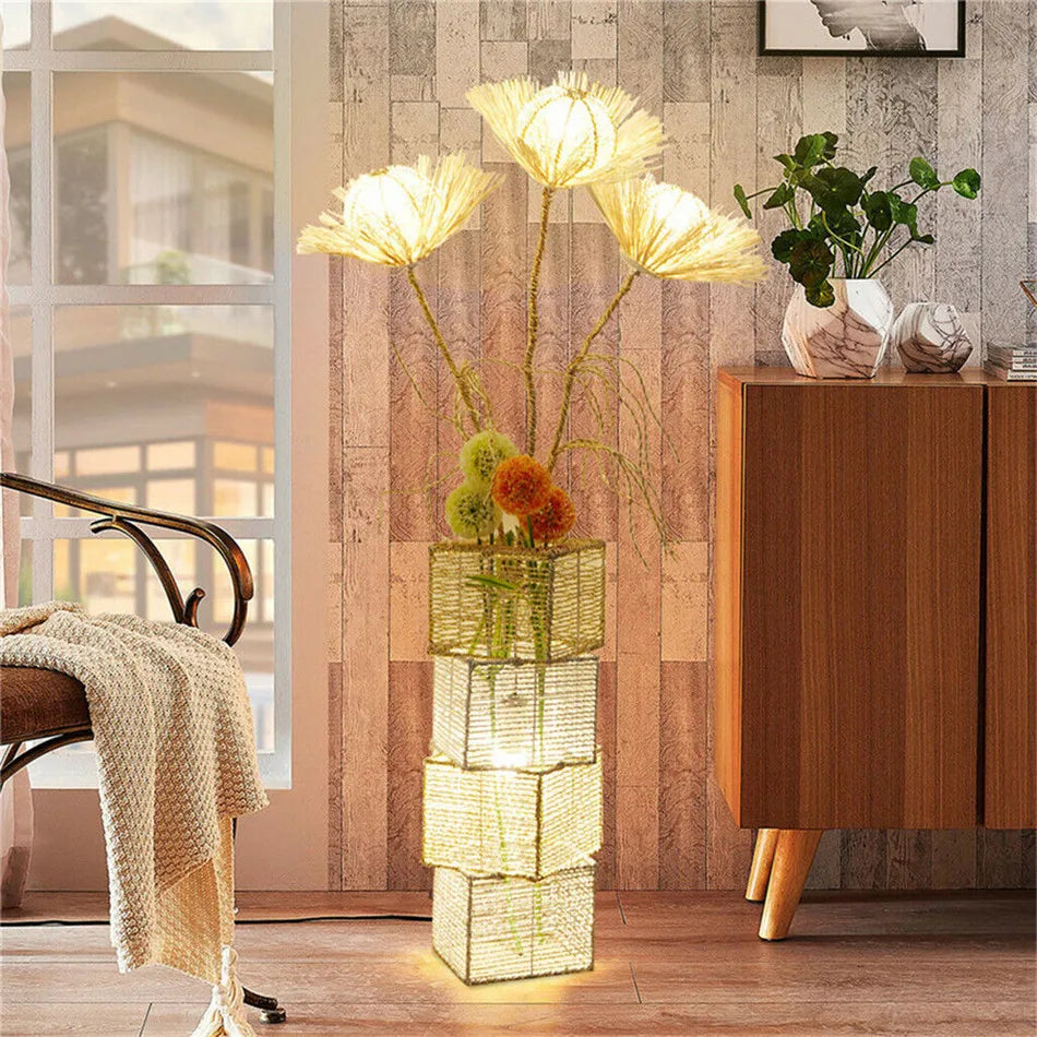 Modern Decorative Rattan Floor Lamp With LED Tree Lantern